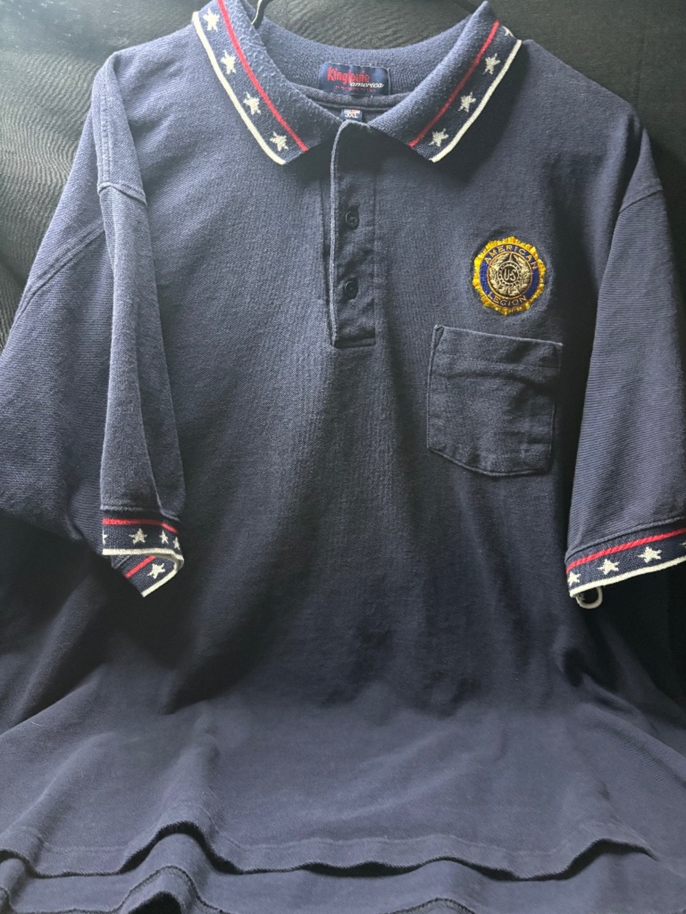 Vintage King Louie American Legion Polo Navy Union Made USA 3XL Short Sleeve.